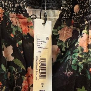 Alice + Olivia Janis Mini Dress Mock Neck Dream Castle Floral Black White